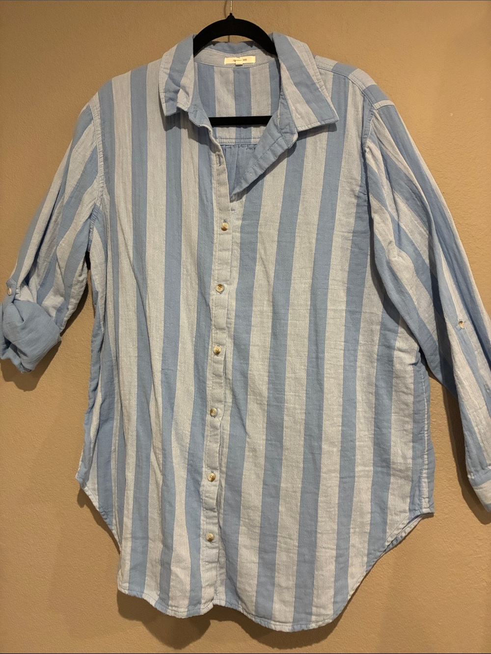 Light Blue & White Striped womans Button-Up Shirt